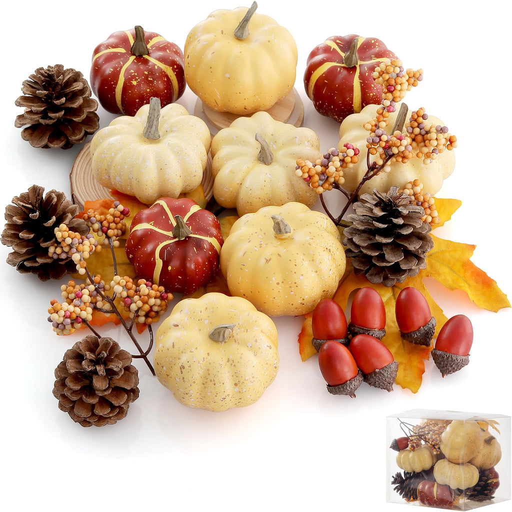 Artgar Pumpkin Decor Set, 23 PCS Fall Harvest Bowl Filler Decorations