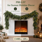 Pre-Lit Christmas Garland 9FT Decorations Real Touch Cedar Cypress Pine Greenery Artificial Green Christmas Garland with Lights for Mantle, Fireplace, Table, Stairs, Door, Indoor Outdoor Decorations