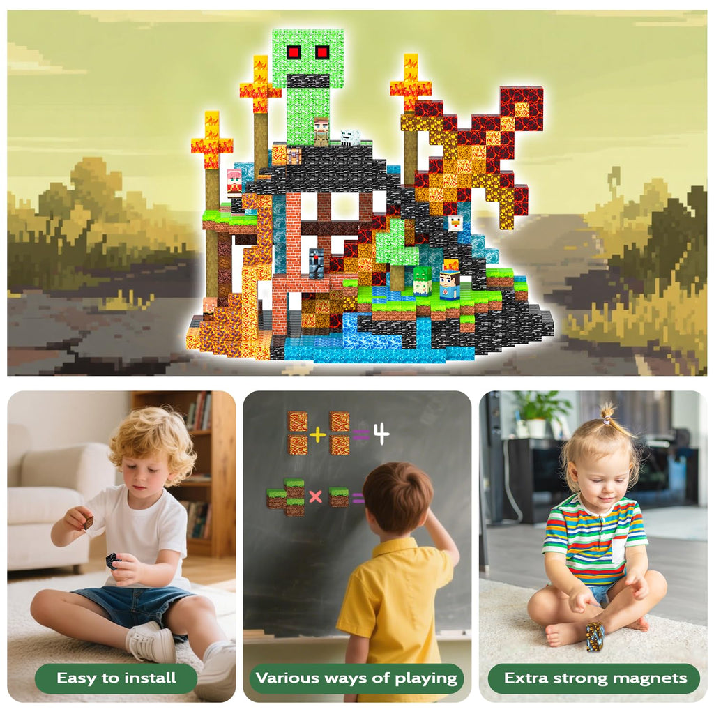 Magnetic Blocks Toys for Kids, 100 PCS Building Blocks Cubes, Stacking Magnetic Tiles Toys for Kids Toddlers Boys Girls Ages 3 4 5 6 7 8-12 Birthday Gifts Party Supplies (Underworld)