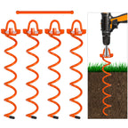 FEED GARDEN 16 Inch Spiral Ground Anchors Heavy Duty Screw in Spiral Stakes, 4 Pack Folding Ring Ground Stakes for Securing Dogs,Tents, Trampolines, Canopies, Swing Sets, Orange