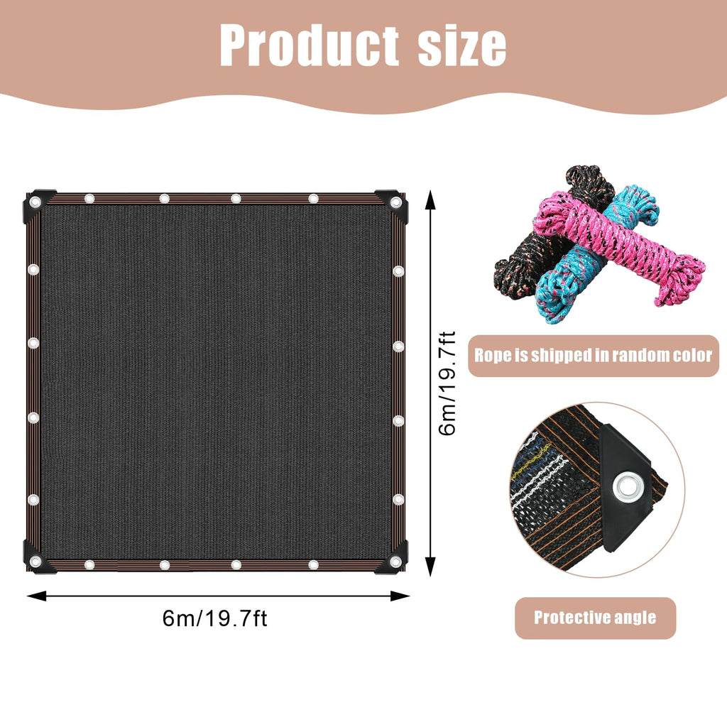 18ft Square Leaf Net Cover for Above Ground Pools - 19.7ft Garden Shade Cloth for Plants Heat Protection Swimming Pool Cover Keeps Leaves Debris Out Heavy Duty Black Mesh Cover with Grommets & Rope