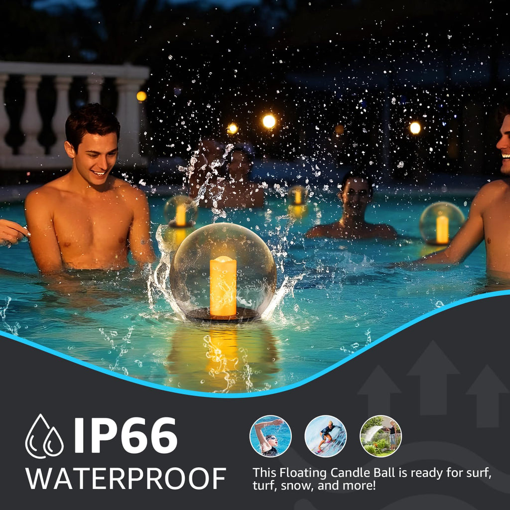 uuffoo 2-Pack 7.4x7.4 Solar Floating Pool Lights Ball Solar Powered Flickering that Float Candles Lights Outdoor Water-Resistant IP66 for Pond Garden Party Swimming Decor