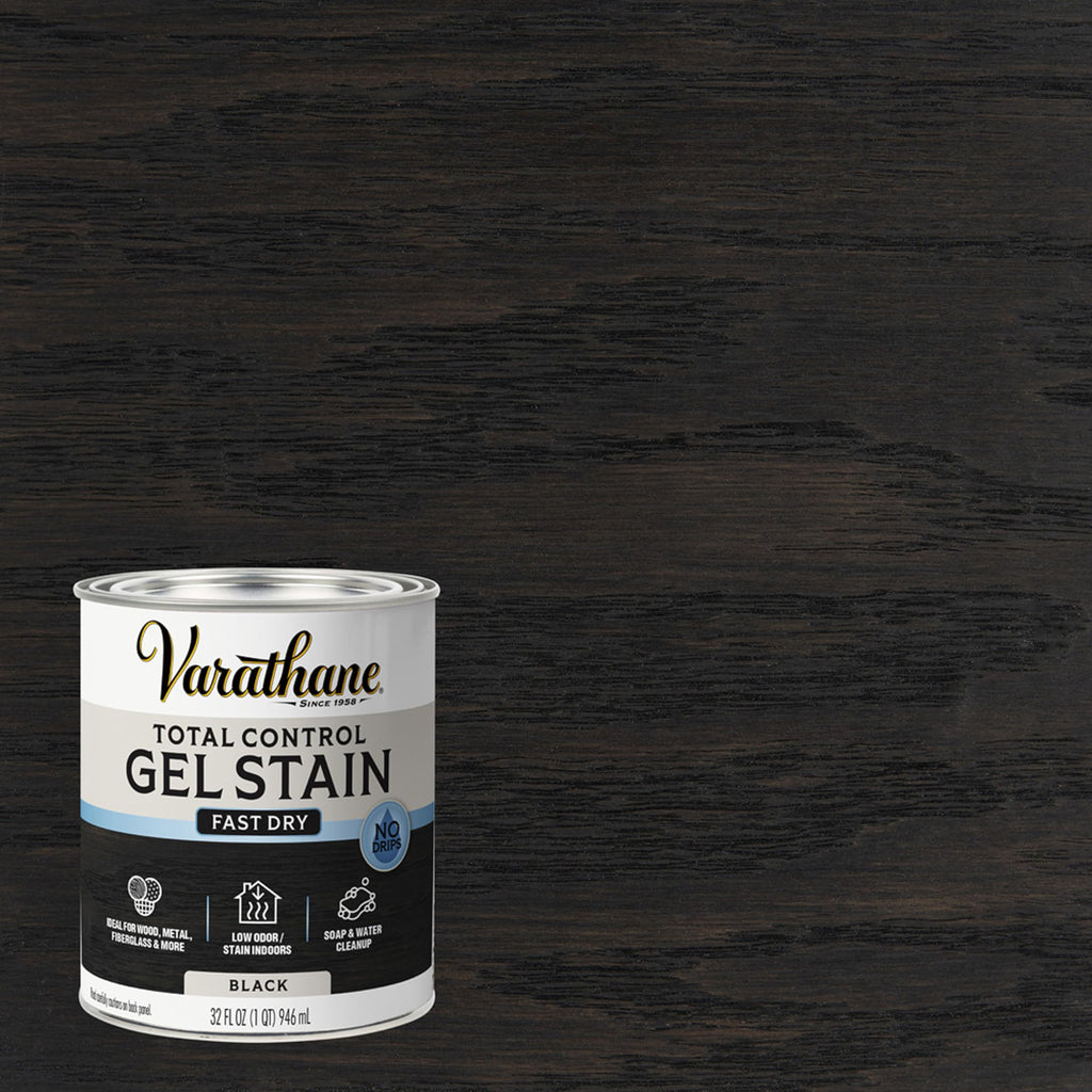 Varathane Total Control Gel Stain | Low Odor Water-Based Formula | Thick Gel Formula for Vertical Surfaces | Ideal for Wood, Metal & Fiberglass | Quart | Black