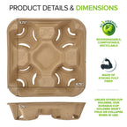 4 Cup Disposable Coffee Tray (75 Count), Commercially Compostable Cup Holder, Durable Drink Carrier for Hot or Cold Drinks, to Go Coffee Cup Holder for Food Delivery Service