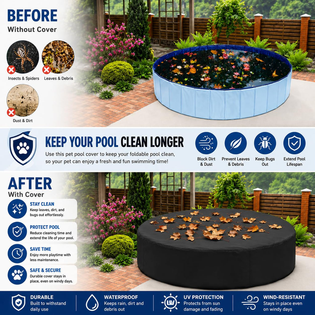 Rypet 48 inch Dog Pool Cover Foldable Round Pools Pet Collapsible Swimming Pool Cover Kiddie Pool Cover Portable Pool Accessories for Dog Kiddie Pool Bathing Tub