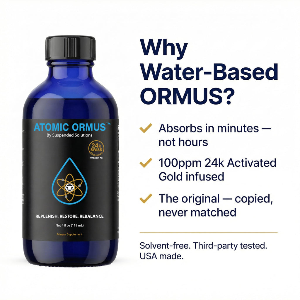 Suspended Solutions Liquid Monoatomic 24k Gold ORMUS – 4oz, 24k Gold Platinum Iridium ORMUS, Energetically Enhanced, Memory, Energy, Stamina & Vitality, Vegan Supplement