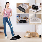 OPTTIDI Broom with Dustpan Combo Set, Hand Broom and Dustpan Set for Sweeping Indoor Angle Broom for Home Office Kitchen Lobby Floor Pet Hair Indoor&Outdoor Cleaning (White&Gray)