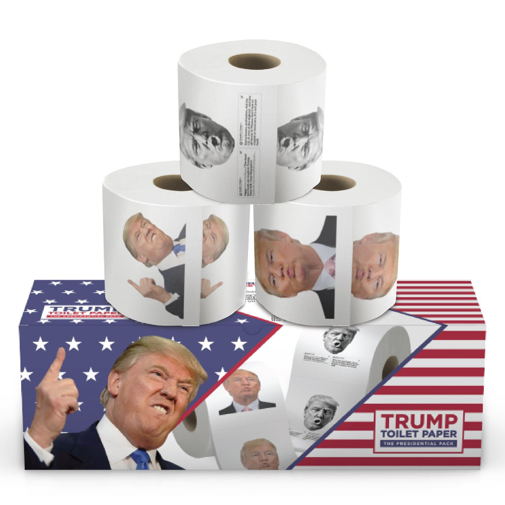 Gagster Donald Trump Toilet Paper - 3 Ply Funny Novelty Gag, 200 Sheets, Prank Gift Pack (2 Rolls Trump Images, 1 Roll Funniest Tweets) 3-pack