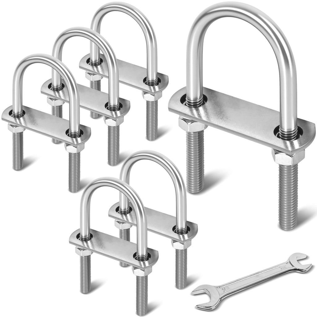 ZYUAROM 6 Sets M10 U Bolts 2 Inch Wide, 3/8" x 2"W x 4-1/2"L 304 Stainless Steel U Bolt Heavy Duty for Boat Trailer with Nuts, Bolt Plate and Washers (6, M10 x 50mm x 124mm)