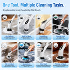 Electric Spin Scrubber, Cordless Cleaning Brush with 8 Replaceable Heads, Five-Speed Power Scrubber with Adjustable Handle for Bathroom, Tub, Floor, Tile & Car – Clean Without Bending