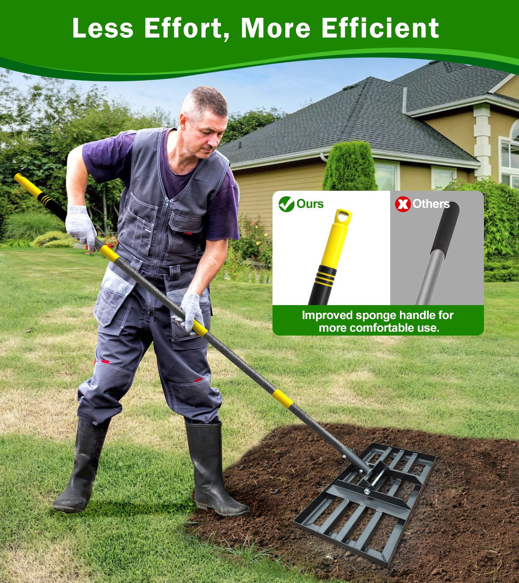 Lawn Leveling Rake 17x10 Inch , Heavy-Duty Yard Leveling Rake 6.2FT