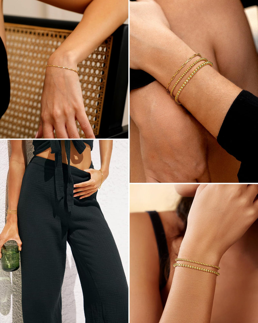 shownee Gold Beaded Bracelet for Women 14K Gold Plated Bracelets Gold Stretch Bead Ball Bracelets Hypoallergenic Stackable Bracelet Set 6.8 inch small Graduation Gift for Her Mothers Day Gifts for Mom