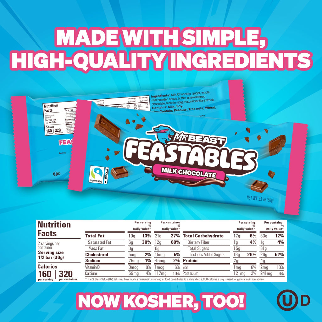 MrBeast Feastables Milk Chocolate Bar, King Size, 10 Count, Fairtrade Cocoa