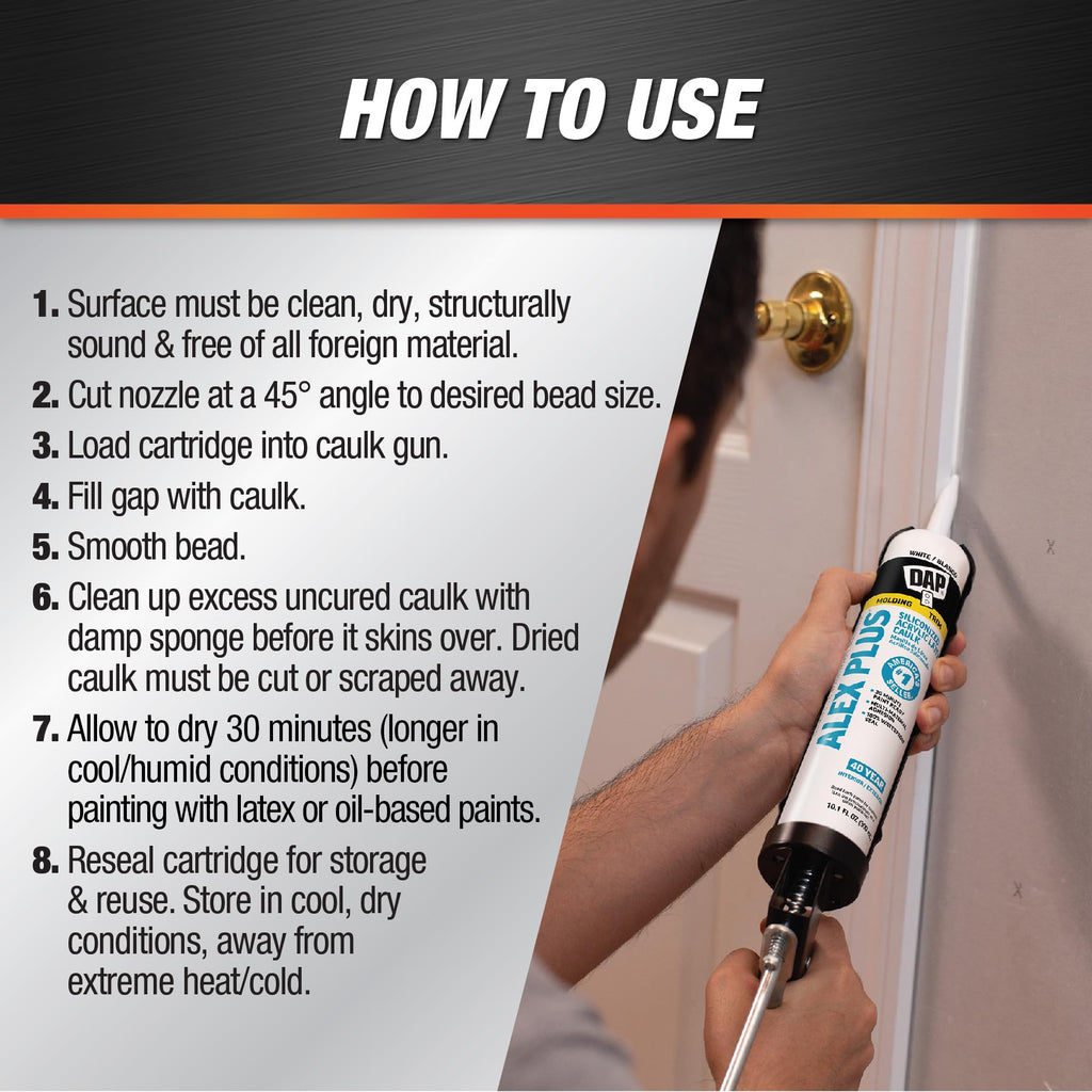 DAP INC 18152 10.1 fl oz White Alex Plus Acrylic Latex Caulk with Silicone