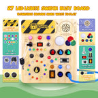 Iabedi Busy Board,Montessori Toys for 1-3 Years Old, Wooden Toddler Toy, Autism Sensory Travel Toys, Ideal Gift for 1+ Year Old Boys (Busy Board v5)