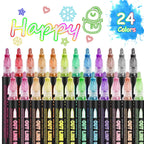Double Line Outline Markers 24 Colors Super Squiggles Glitter Markers Self Outline Metallic Marker, Teen Girl Gifts Trendy Stuff, Doodle Shimmer Marker for Christmas Gift, Birthday, DIY Art Crafts