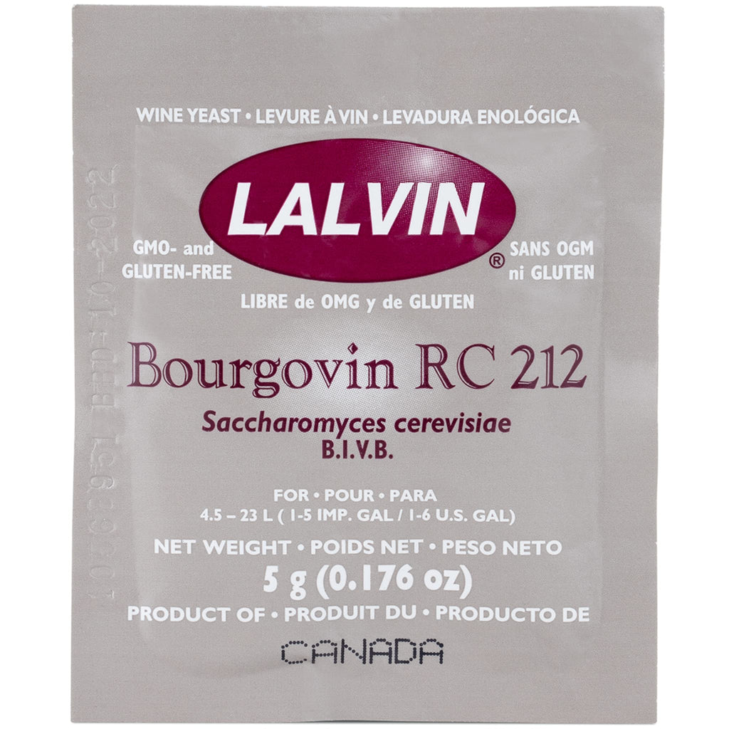 Lalvin RC-212 Wine Yeast (5 Pack) - Make Wine Cider Mead Kombucha At Home - 5 g Sachets - Saccharomyces cerevisiae - Sold by CAPYBARA Distributors Inc.