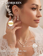 GEMQUEEN 14K Gold Plated Pearl Jewelry Set 925 Sterling SIlver Post