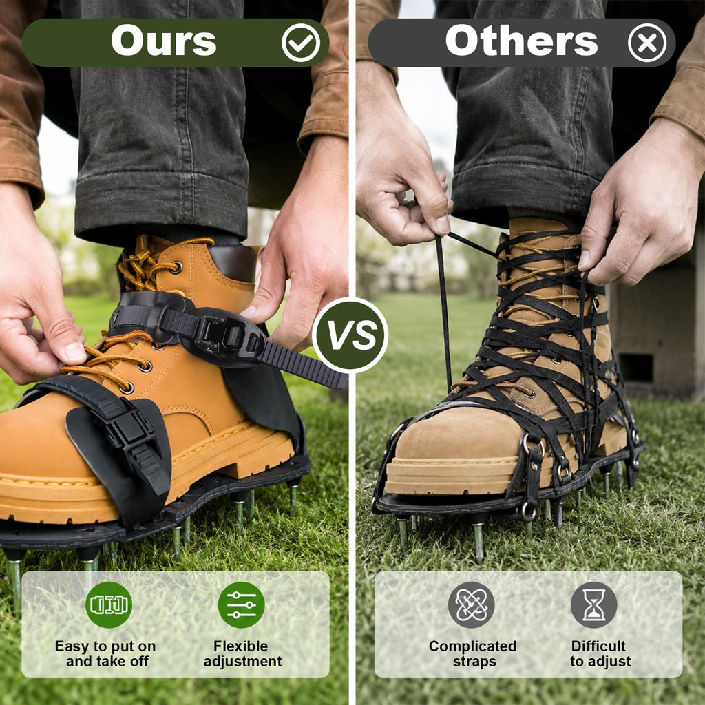 Qdreclod Aeration Shoes for Lawn, Lawn Aerator Shoes for Grass, Stainless Steel Spikes with Adjustable Straps for Garden, Grass Aeration, Floor Paintin