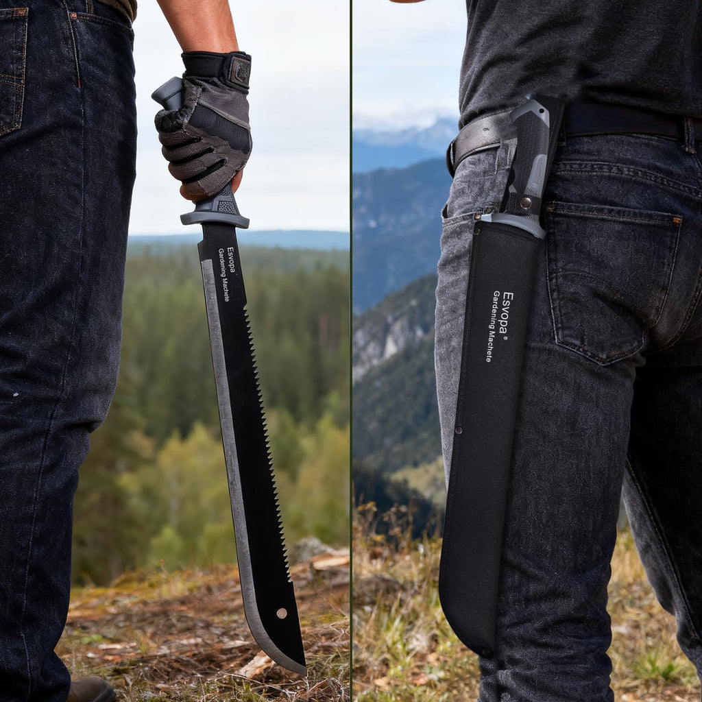 Esvopa Machete for Bushcraft, Survival Knife with Saw for Yard Work