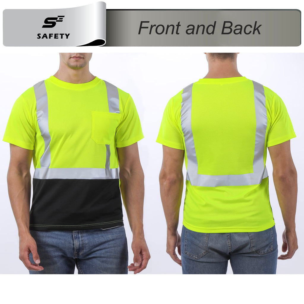 sesafety Hi Visibility Shirts for Men, Safety Shirts with Reflective Strips Class 2, Hi Vis Construction Work Shirt with Pocket Yellow XL