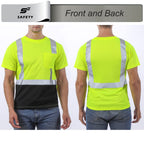 sesafety Hi Visibility Shirts for Men, Safety Shirts with Reflective Strips Class 2, Hi Vis Construction Work Shirt with Pocket Yellow XL