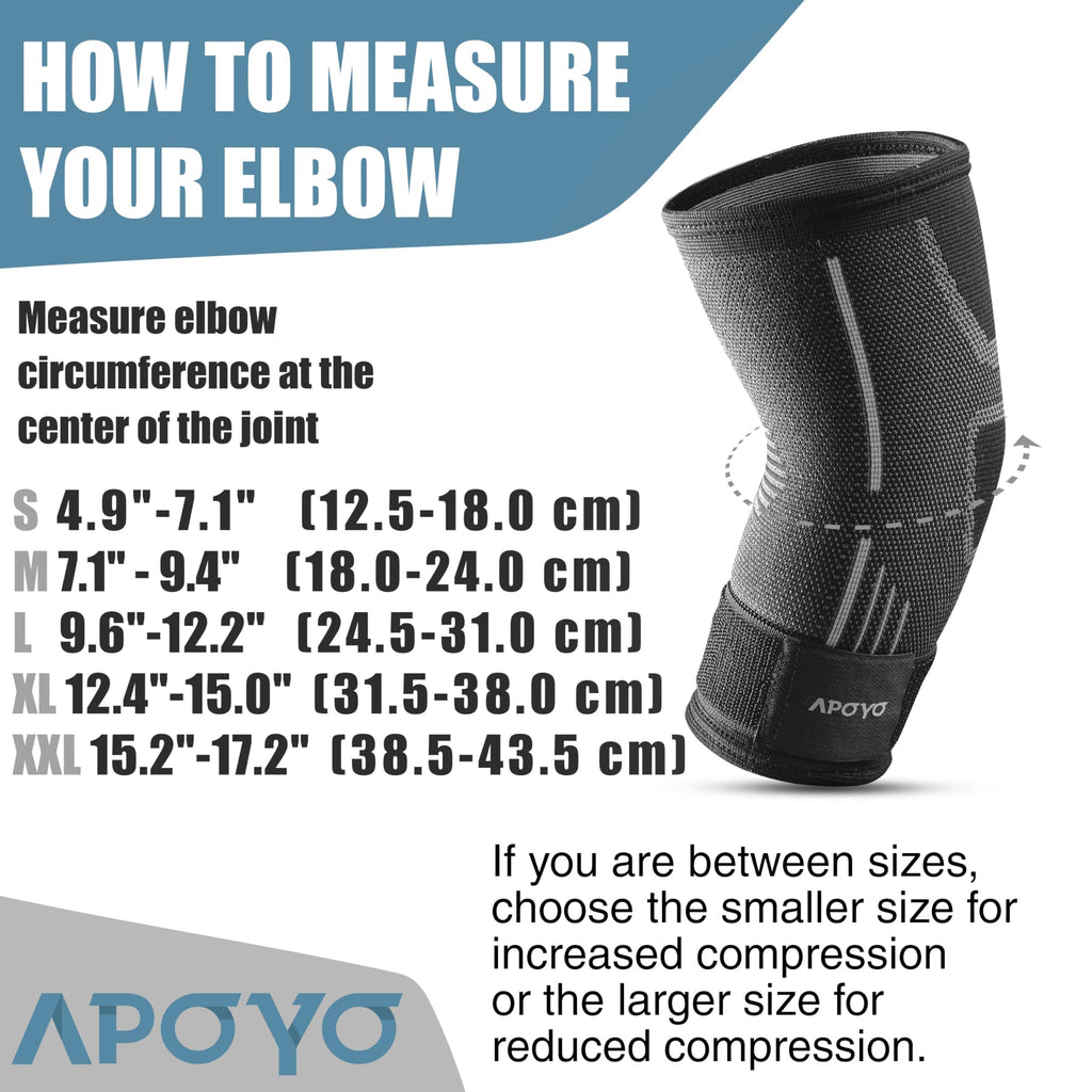 APOYO Elbow Brace for Tendonitis and Tennis Elbow, Compression Support Sleeve, Elbow Brace for Men and Women (Shipped From USA), With Adjustable Strap for Weightlifting, Arthritis, Workouts, Reduce Joint Pain During Fitness Activity (Small)