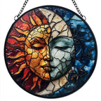 Sun and Moon Decor Suncatcher Stained Glass Window Hanging - Handmade Stained Glass Suncatchers Hanging Decoration with Metal Chain - Outdoor Garden Decor Gift for Women Christmas Thanksgiving Gifts