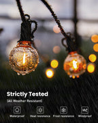 Brightown Outdoor String Lights 29 Feet G40 LED Patio Lights, Plug-in, 13 Plastic Edison Bulbs(1 Spare), Waterproof Connectable Hanging Light for Backyard Porch Balcony Party Decor, E12 Base, Black
