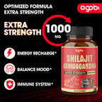 agobi 210 Capsules - 600mg Shilajit Supplement with 400mg Organic Ashwagandha Root - Shilajit Pure Himalayan Organic for Energy Production, Immune System Brain Health, Focus & Concentration
