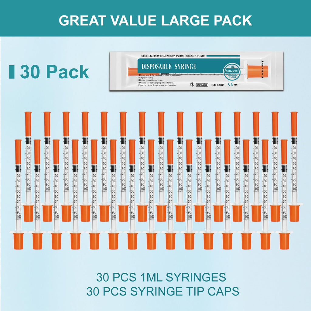 U-100 syringes with needle - 1ml 31G ( 31 gauge ) 5/16 inch syringe