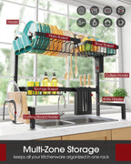Sakugi 2-Tier Over the Sink Dish Drying Rack, 30"-33.9" L, Black