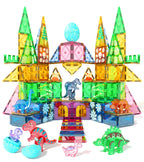 Asago Dinosaur Toys Magnetic Tiles Set - 2 Eggs, 2 Baby Dinos & 5 Large Dinosaurs for Kids 3-5, 105pcs Magnetic Building Blocks for Toddlers 1-3 4-8，Magnet Tiles Educational Toy for Boys Girls