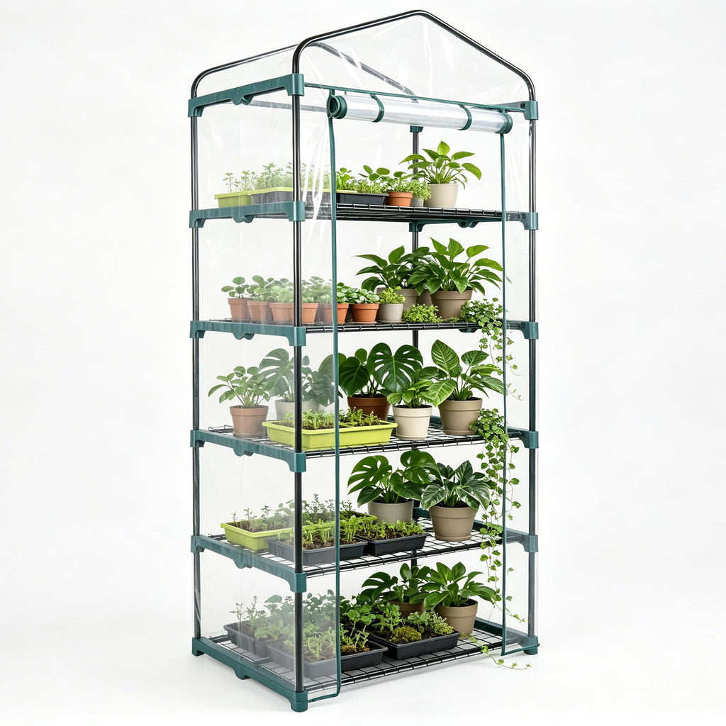 KOL 27x19x76 in PVC Cover 5-Tier Mini Greenhouse, Indoor Outdoor