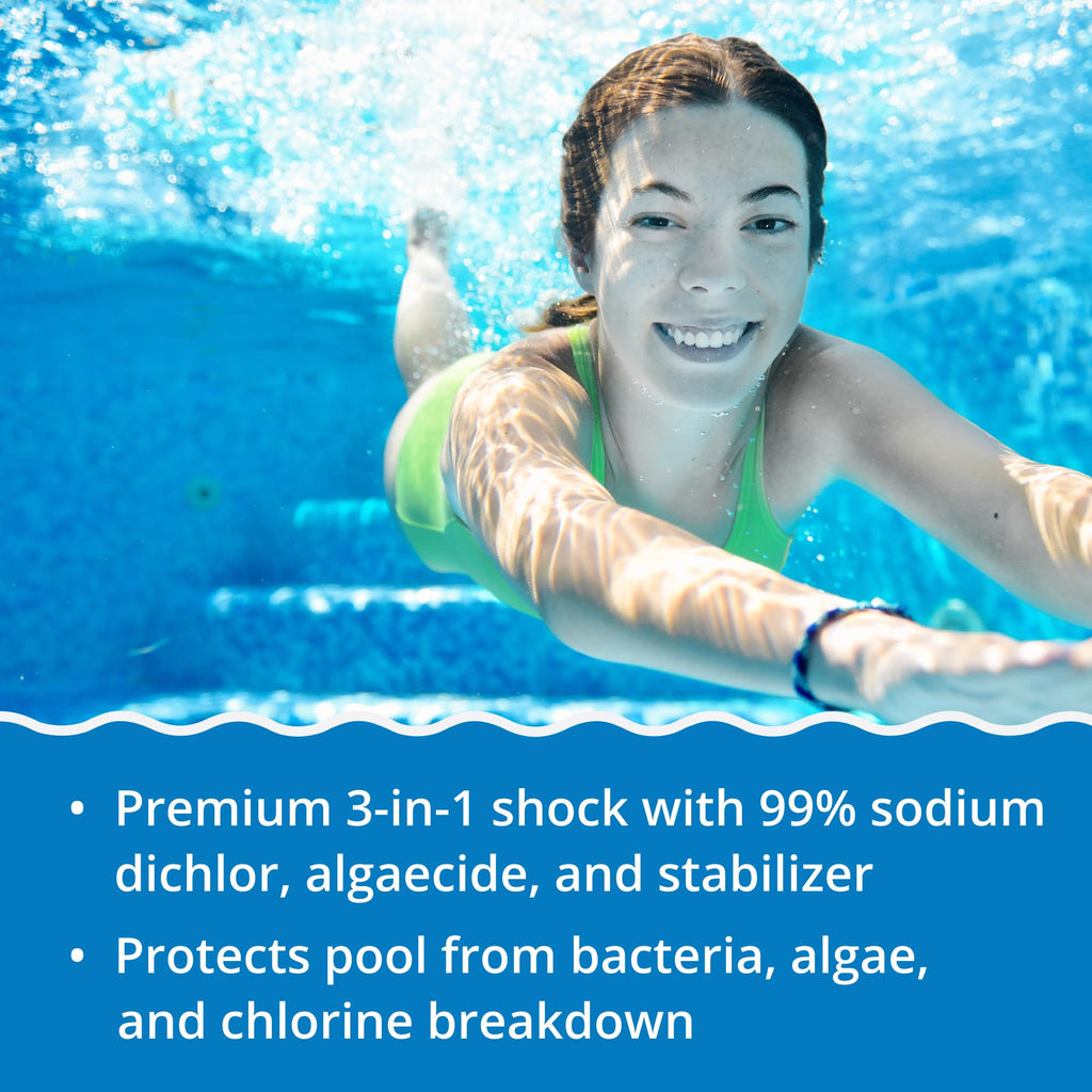 In The Swim Premium 3-in-1 Pool Shock - Di-Zap Contains Dichlor, Algaecide, and Stabilizer - 12 x 1 lb. Bags