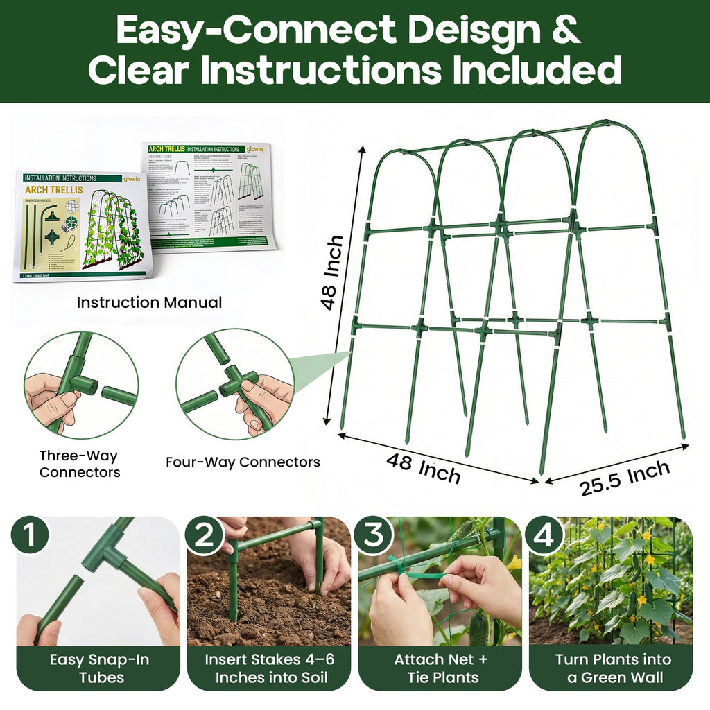 48x48 Cucumber Trellis for Raised Bed - U Shape Vegetable Garden Trellis for Climbing Plants Outdoor - Support for Cucumbers, Pea, Zucchini, Squash,Tomato, Green Bean, Vine, Watermelon, Melon, Pumpkin