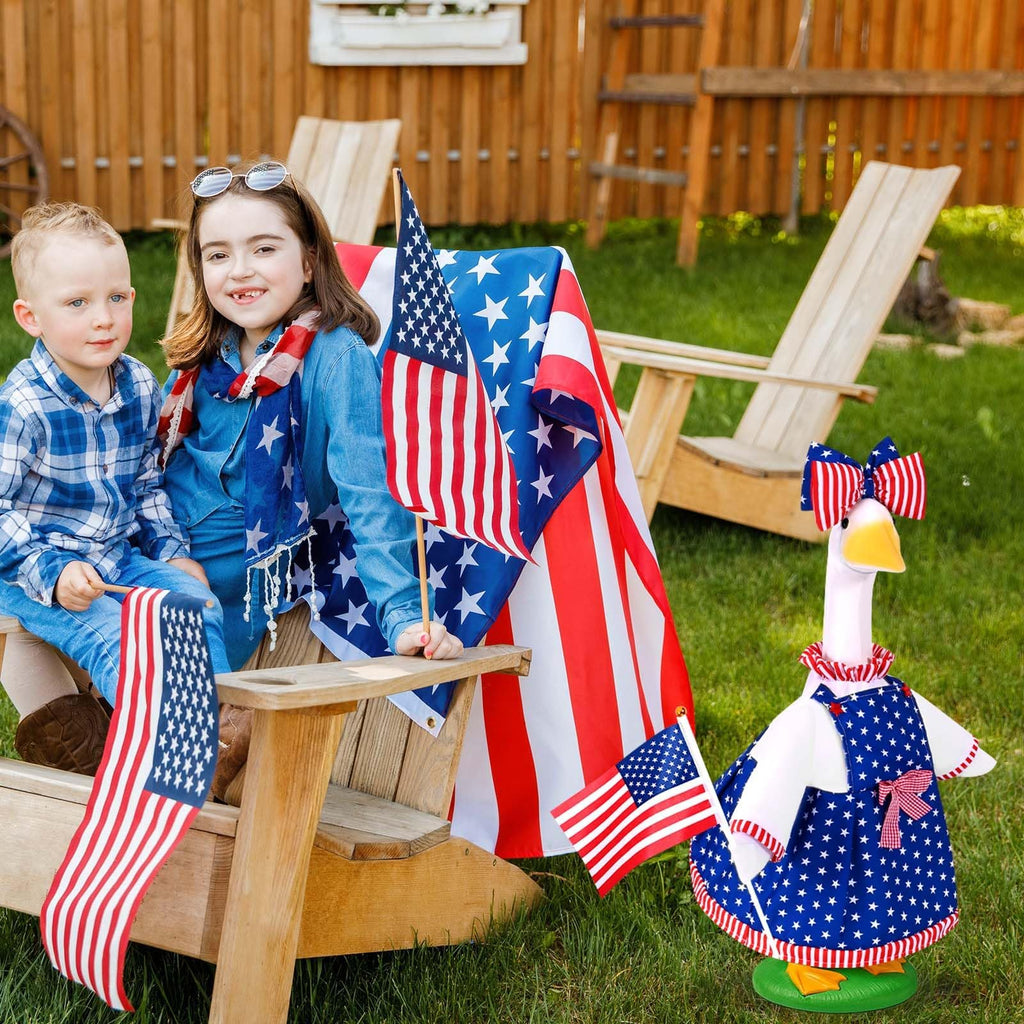 JcHrmers 4th of July Porch Goose Outfit 23 Inch Patriotic Goose Outfits Goose Stars Stripes Dress with Big Poofy Bow American Flag Fits for Independence Day USA 250th Anniversary Festival Decor