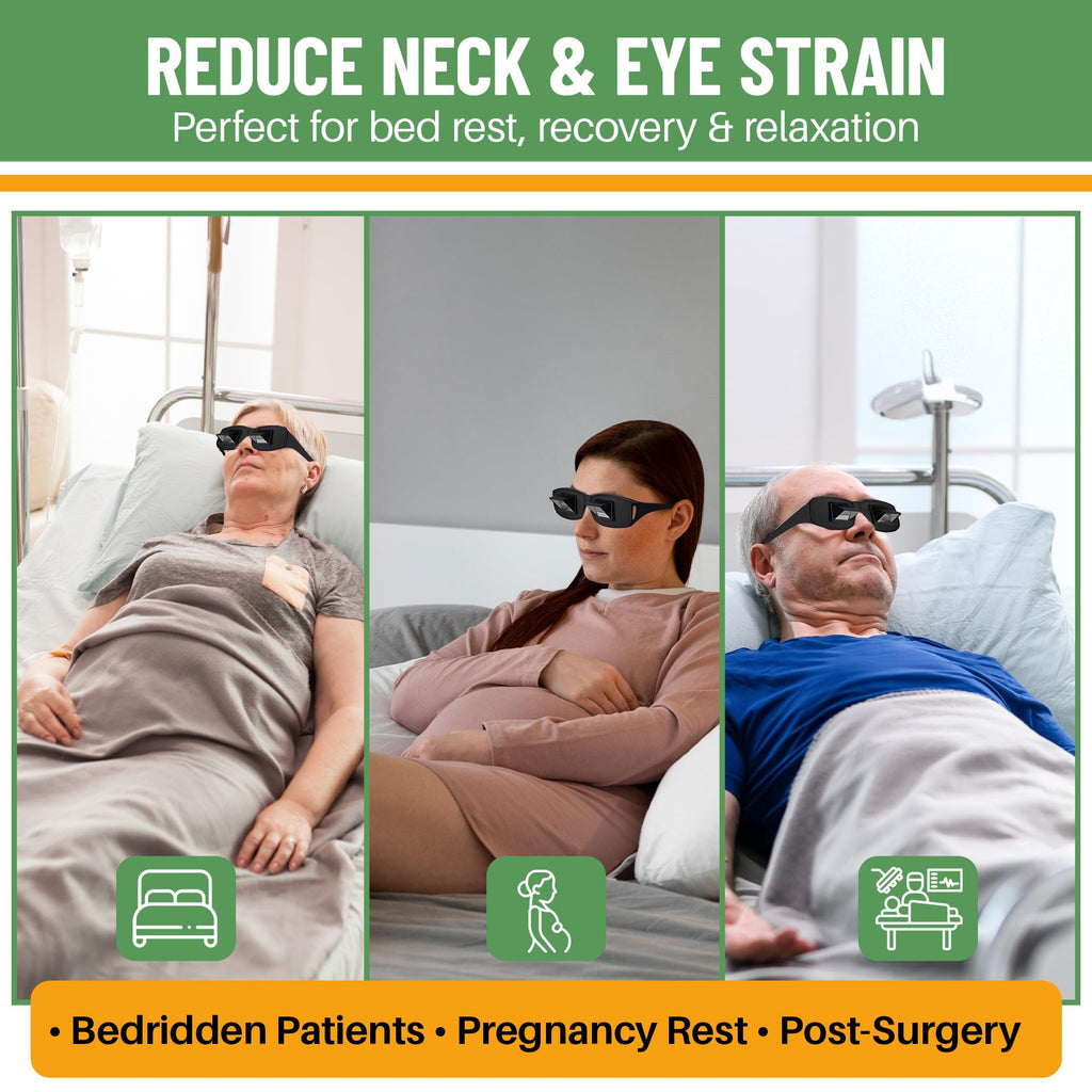 Evelots Laying Down Reading Glasses (2 Pack) - High Definition Lazy Bed Prism Spectacles for Bedside Reading and TV, Over Glasses Design, Unisex