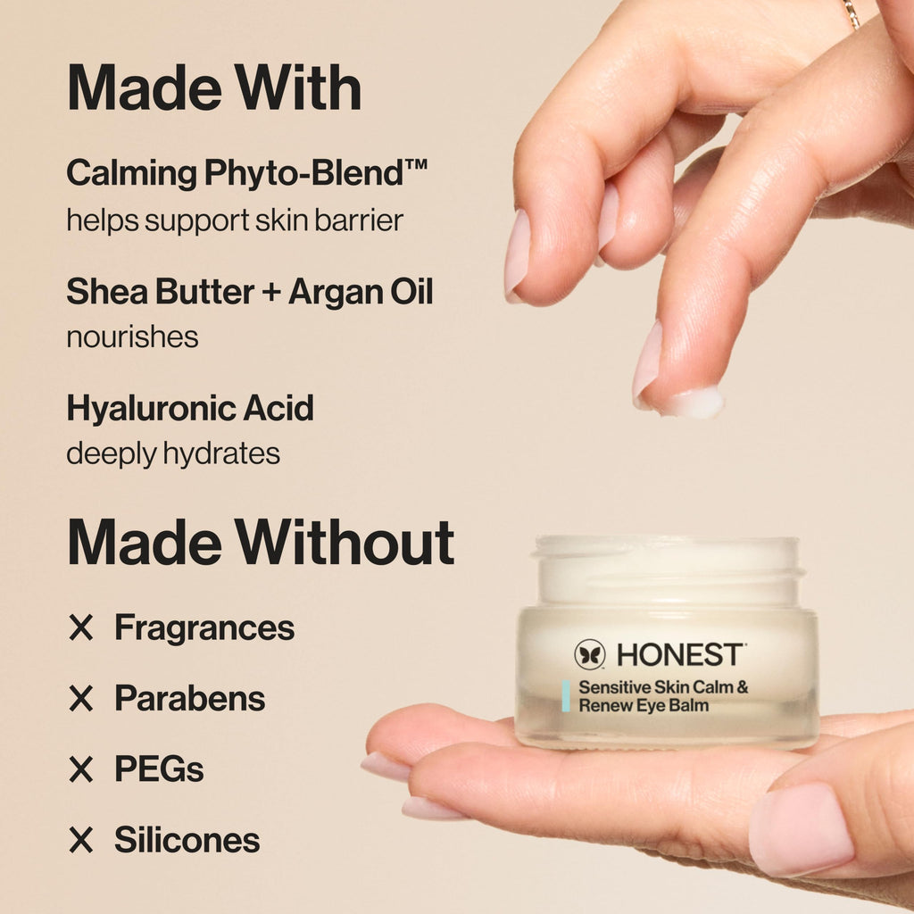 Honest Beauty Sensitive Skin Calm Renew Eye Balm, Moisturizing, Firming, Hypoallergenic, Fragrance-Free, Vegan, 0.5 oz