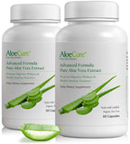 AloeCure Aloe Vera Capsules, Made with Organic Aloe Vera Aloin Free to Gently Support Gut Health & Digestive Comfort, Stomach Acid Buffer, Natural Immune Supplement, 2Btls x 60 Caps, 300mg Capsules