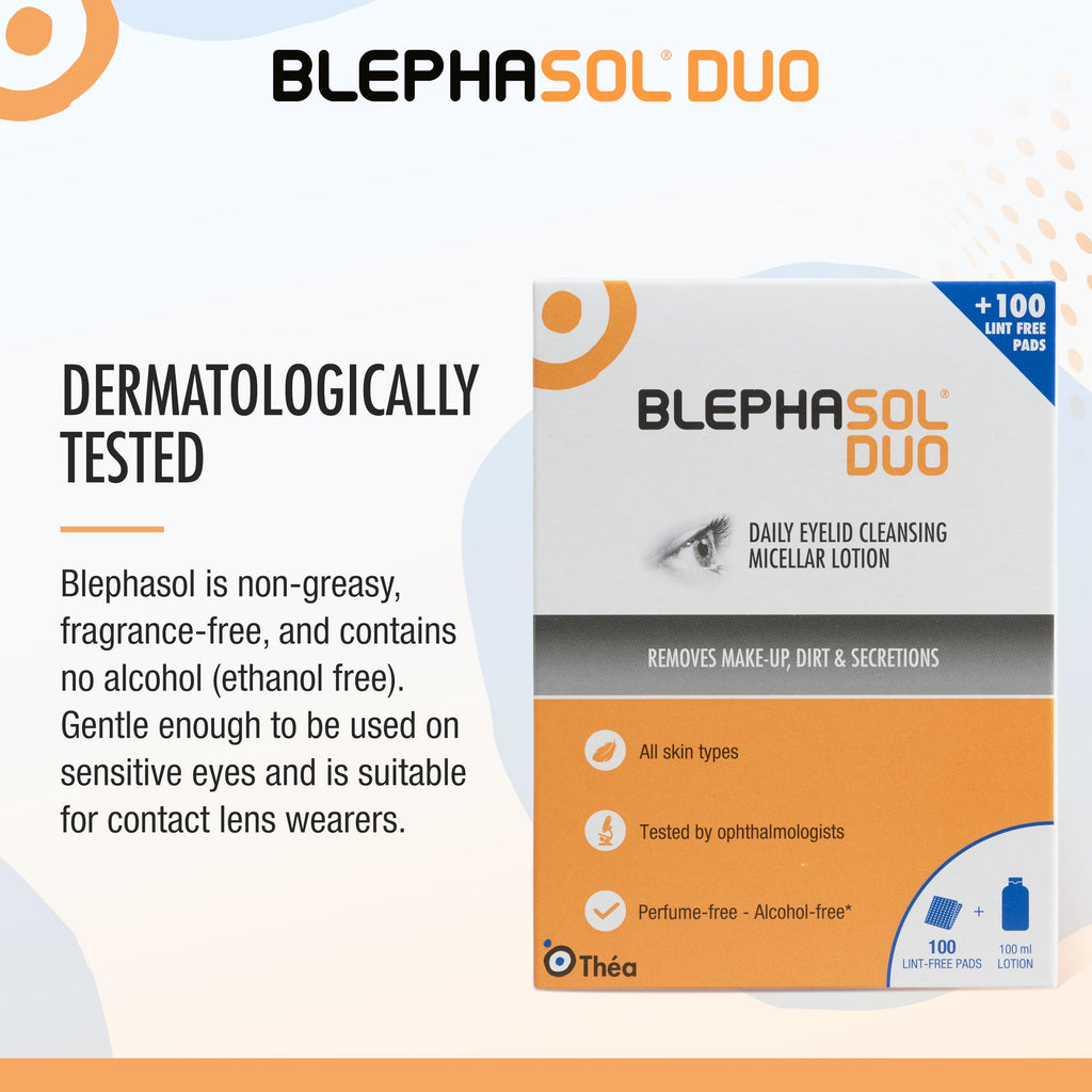 Blephasol Duo 100ml Eyelid Cleansing Micellar Lotion with 100 Cotton Pads for Daily Eyes Care | Preservatives Free | Suitable for Contact Lens Wearers