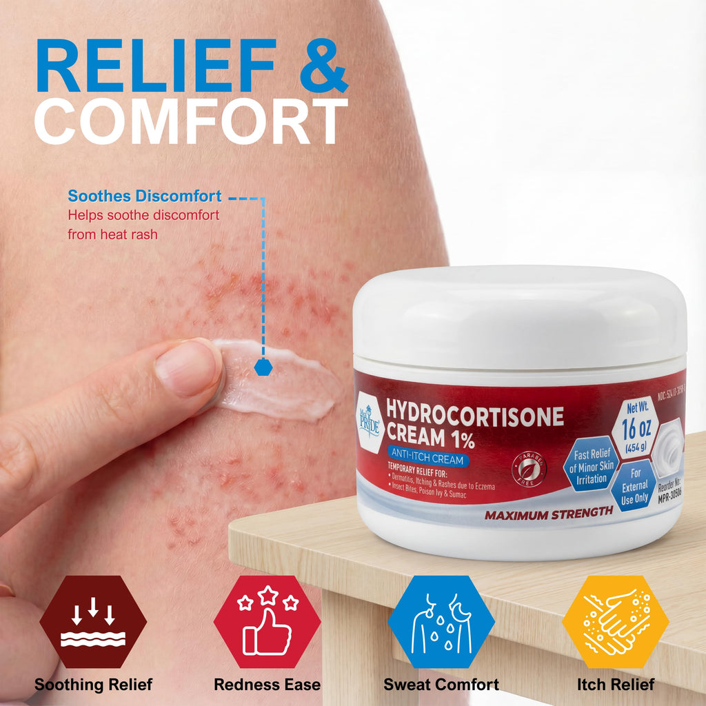 MED Pride 1% Hydrocortisone Cream Bulk 16 Oz Maximum Strength Itch Relief for Eczema, Dermatitis, Rashes, Mosquito Bites