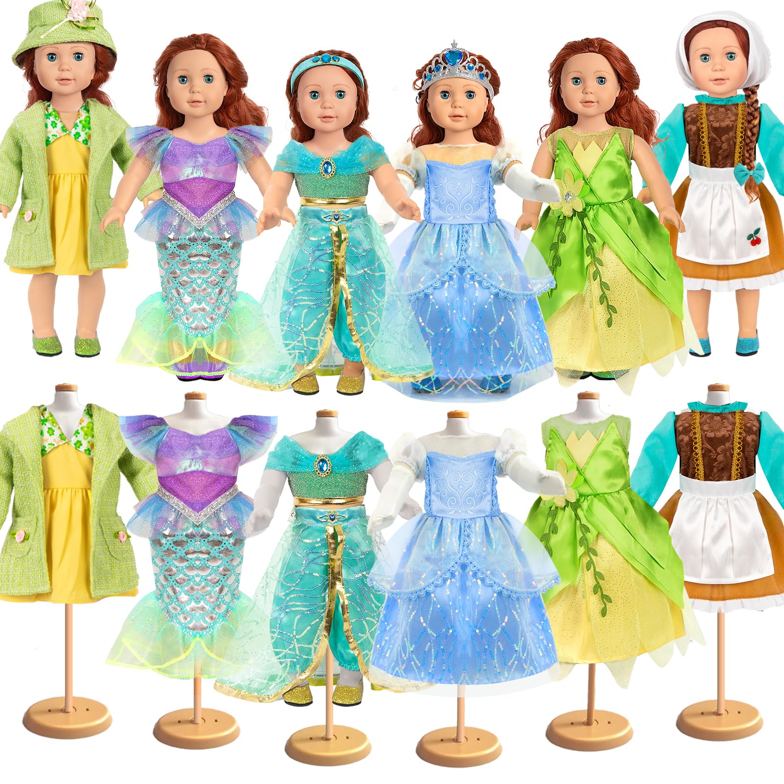 WONDOLL 18 inch Doll Clothes Accessories - 6Pcs Different Fairytale Costume Dress