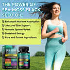 Sea Moss Black Seed Oil Ashwagandha Ginger, Sea Moss Capsule Supplement with Turmeric Bladderwrack Burdock & Vitamin C Vitamin D3, Enhanced Immunity & Energy, 120 Capsule