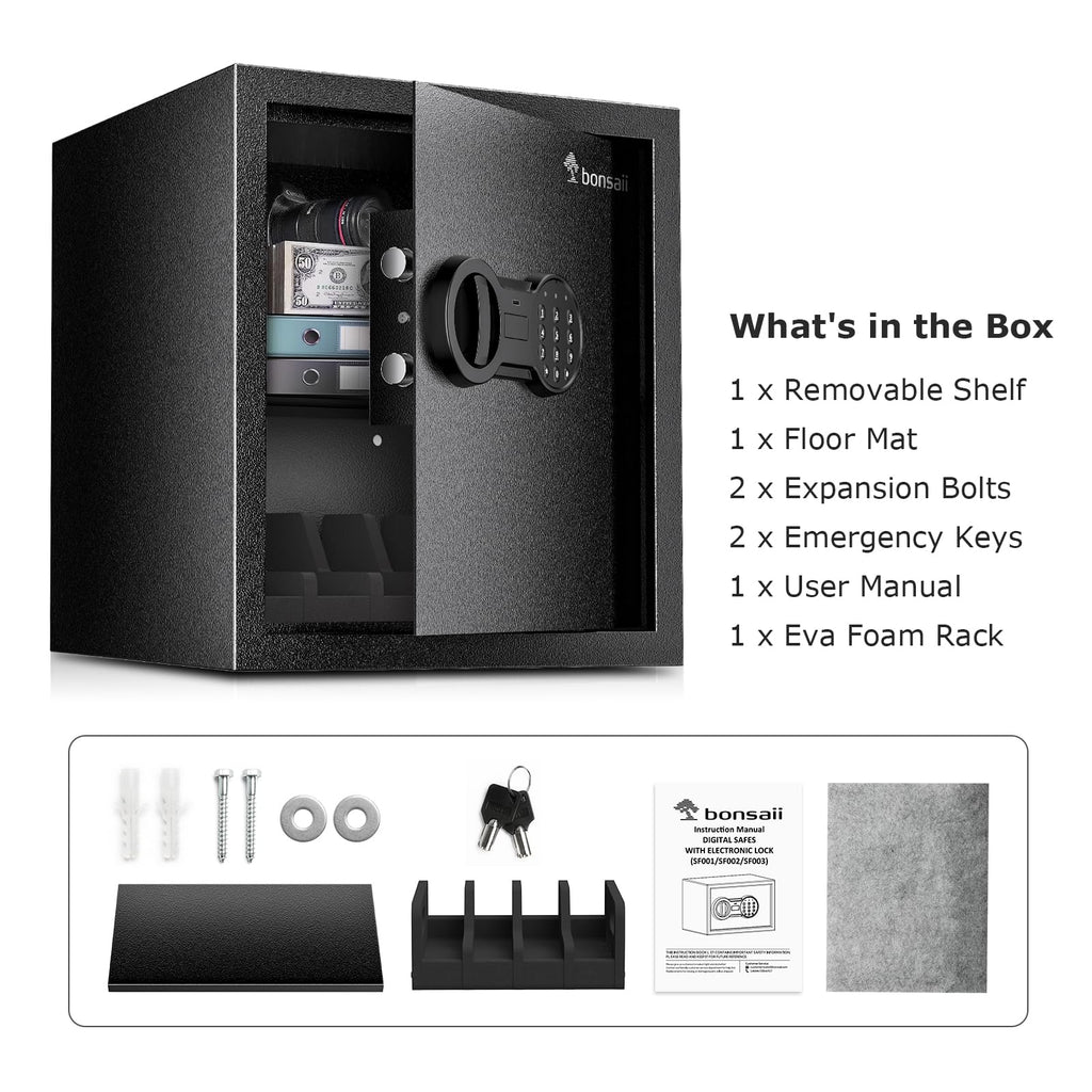 Bonsaii Safe Box with Holder and Removable Shelf, 1.2 Cu. Ft Steel Security Cabinet with Digital Keypad Lock and Type C Port for Home, Office, Valuables, Money, Jewelry, 12.99"W x 12.99"D x 14.17"H