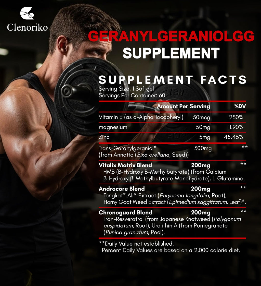 Clenoriko GG-Max Geranylgeraniol GG Supplement 300mg for Men, 120 Softgels
