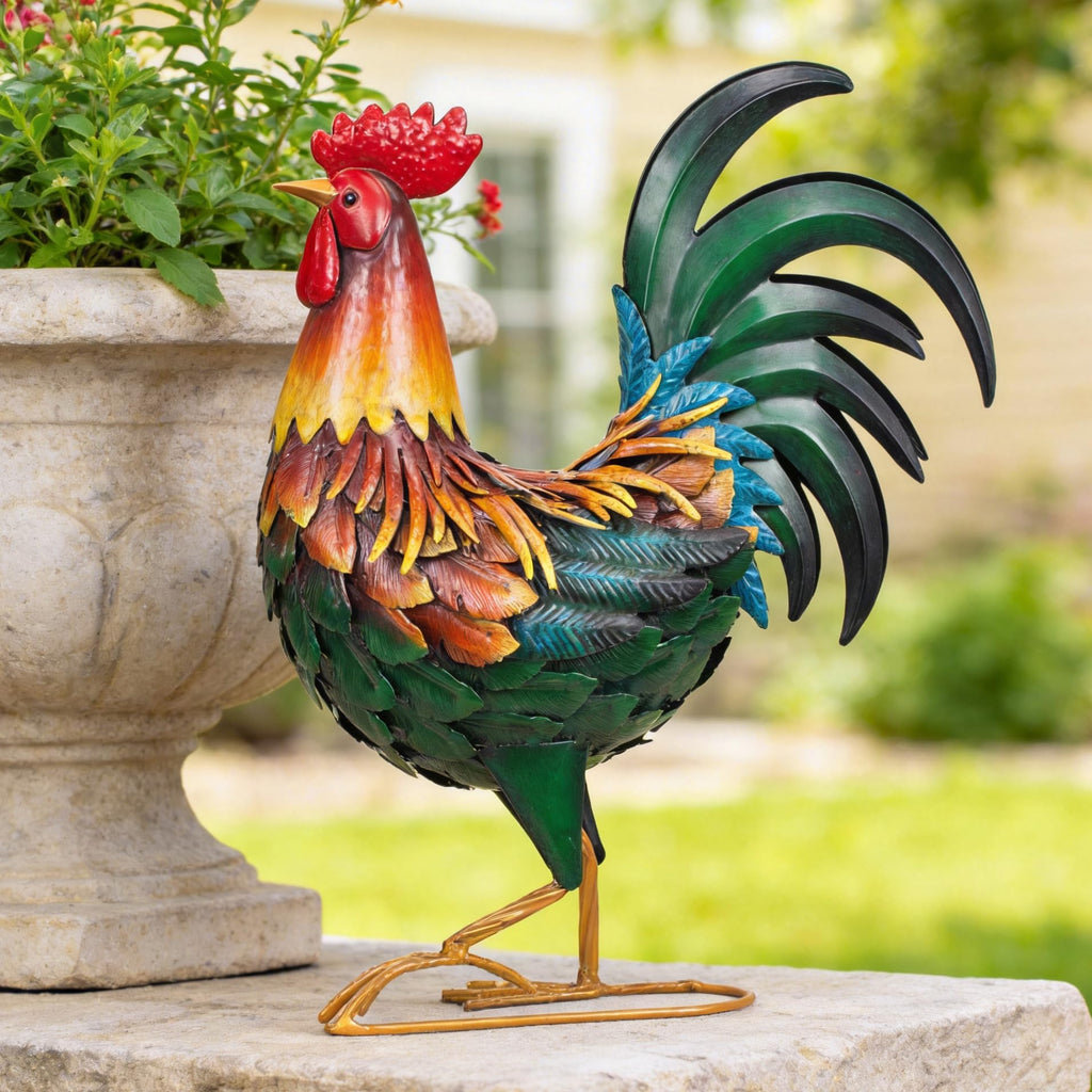 Ratuor Metal Rooster Decor Garden Statue Chicken Yard Art Outdoor Sculpture