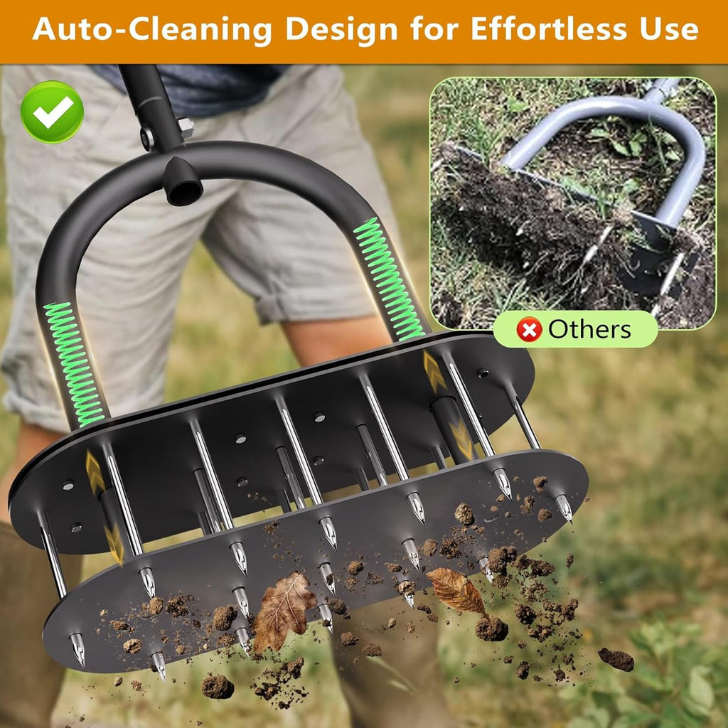 seasky Lawn Aerator, Manual Lawn Aerator Tool with Padded T-Handle, Wide Foot Plate & 15-3 Inch Solid Steel Spikes, Dual-Layer Design for Effortless Aeration in Lawn, Yard and Garden Soil