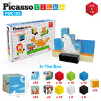 PicassoTiles 103 Pieces 1" Magnetic Toy Building Block Cubes Building Block, 3D Cube Construction Cubes Magnet Sensory Toys Gifts Educational with Free Idea Book for Kid, Boy, Girl & Toddler PMC103