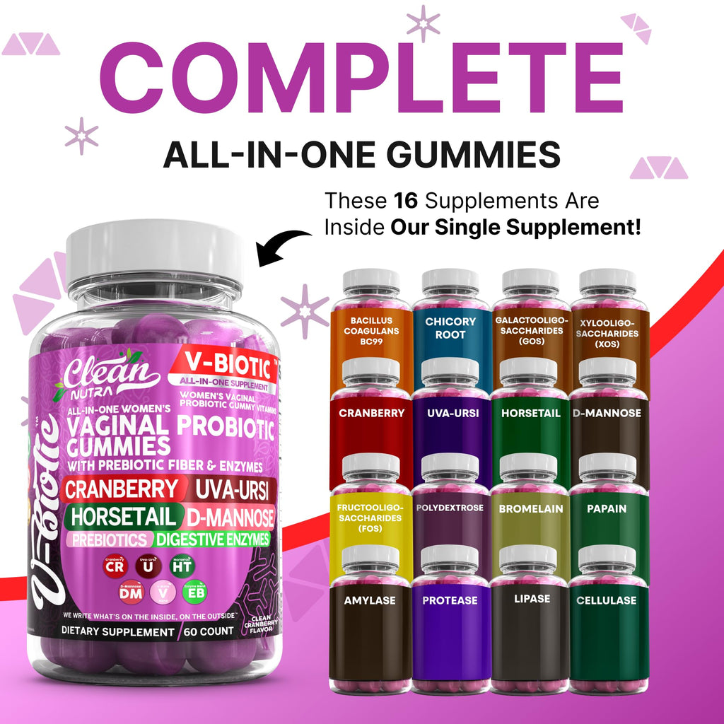 Clean Nutra Vbiotic Gummies, Cranberry, Horsetail, D-Mannose, UVA-Ursi, Probiotic Blend, Enzyme Blend, 60 Count (2)